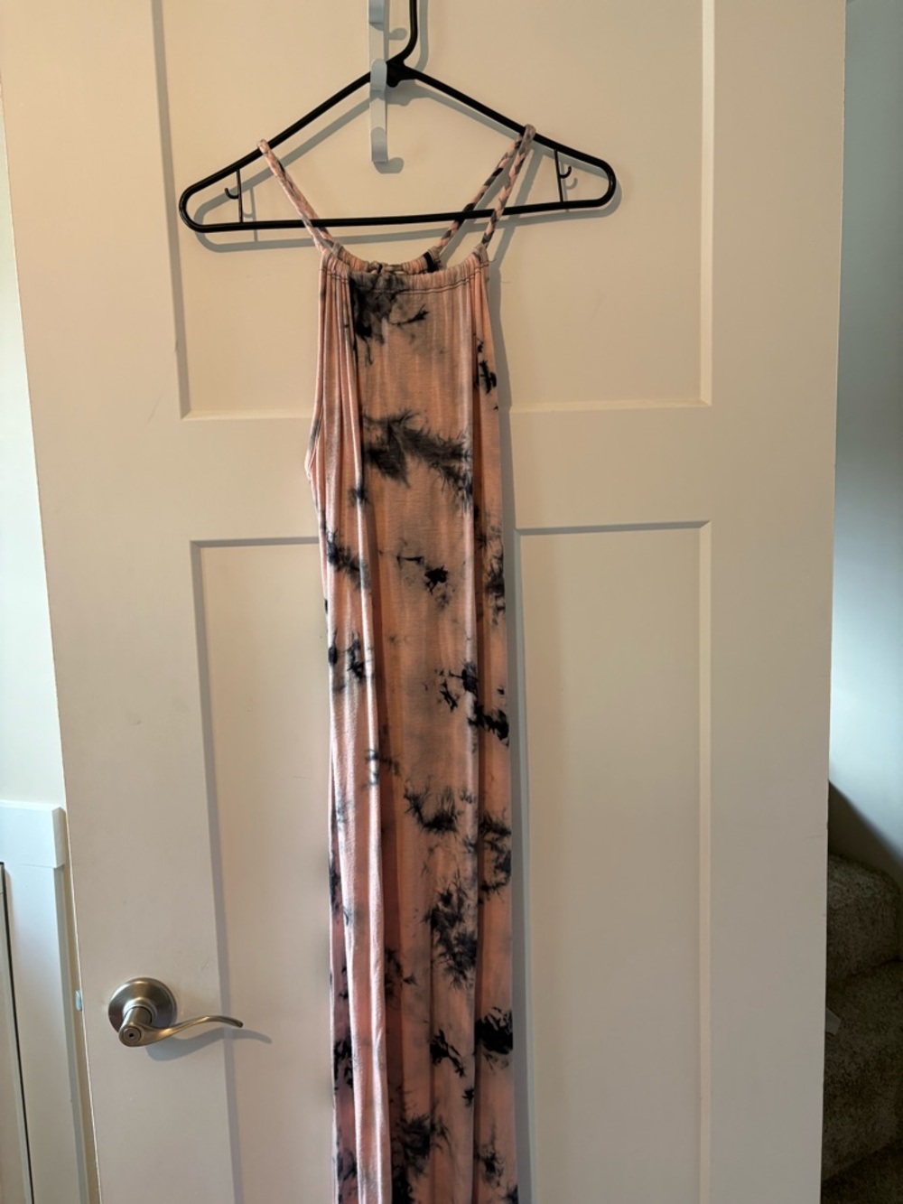 Tie-Dye Pink Maxi Dress with Spaghetti Straps